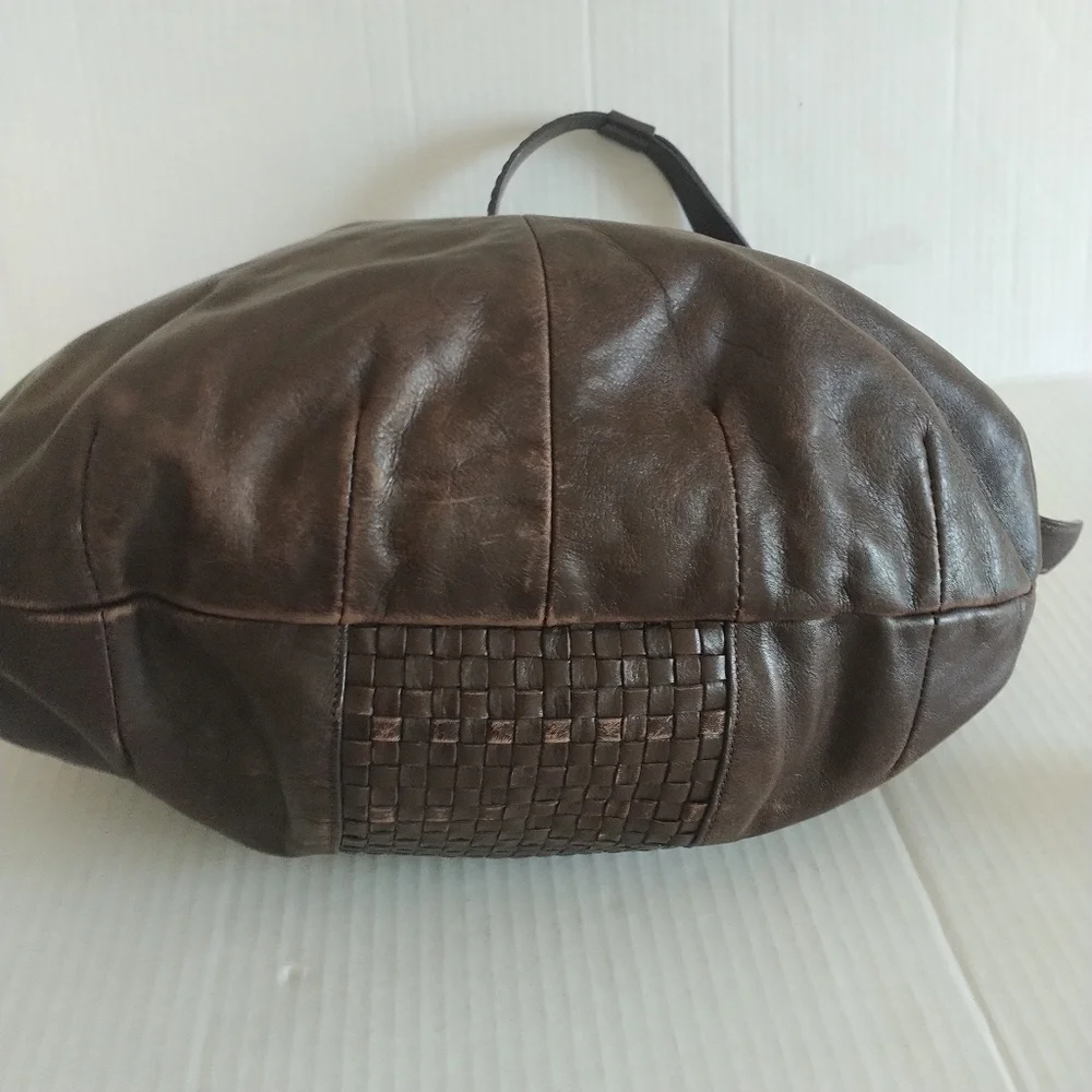 Cole Haan Bethany Weave Single Strap Leather Hobo Bag Chestnut Brown